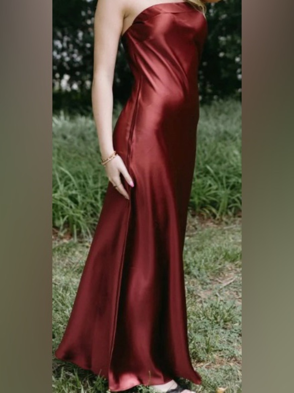 Steve Madden: Strapless Satin Jessamine Dress/Spiced Apple/from Revolve: M - Picture 6 of 6